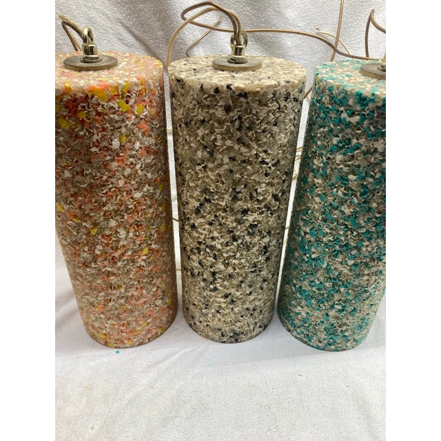 Mid-Century Modern 1960s Melted Plastic Popcorn Space Age Pendant Lights - Set of 3 For Sale - Image 3 of 12