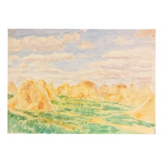 Heinrich Pforr, Haystacks at Knüll Field Landscape Harvest Time, 1890s, Watercolor For Sale