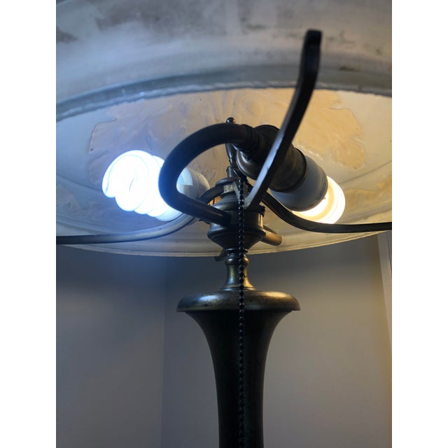 1920s Pairpoint Glassworks / Pairpoint Mfg Co. 2-Light Bronze Lamp With Embossed Glass Dome Shade, 1910, C3020 For Sale - Image 5 of 13
