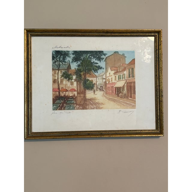 Antique Henri H Tourneau 1920s - Color Etching, Montmartre, Paris Five Piece Framed Lot For Sale - Image 6 of 6