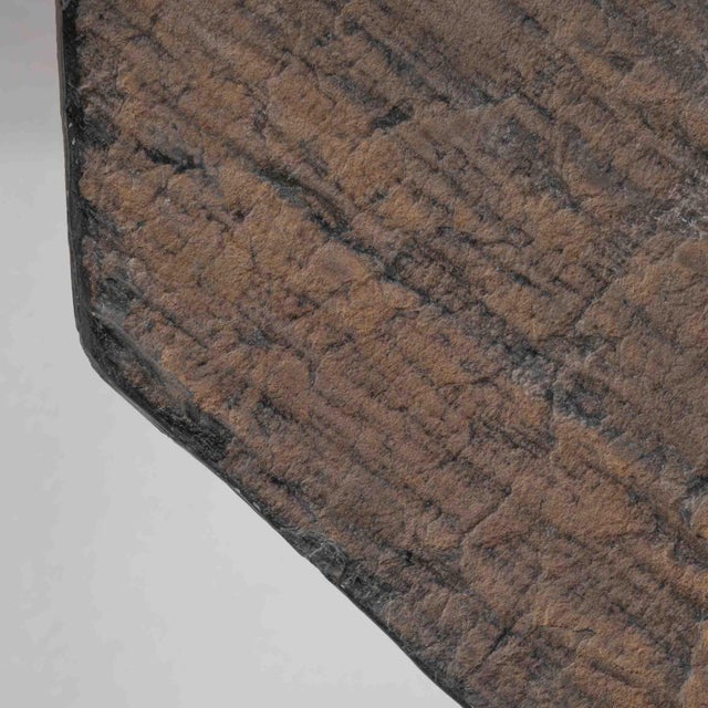 Brutalist Octagonal Brutalist Slate Stone Table With Iron Base For Sale - Image 3 of 11