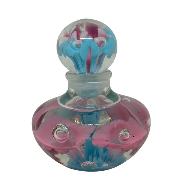 Elevate your vanity with this handcrafted Joe St. Clair perfume bottle paperweight featuring cheerful pink and blue...