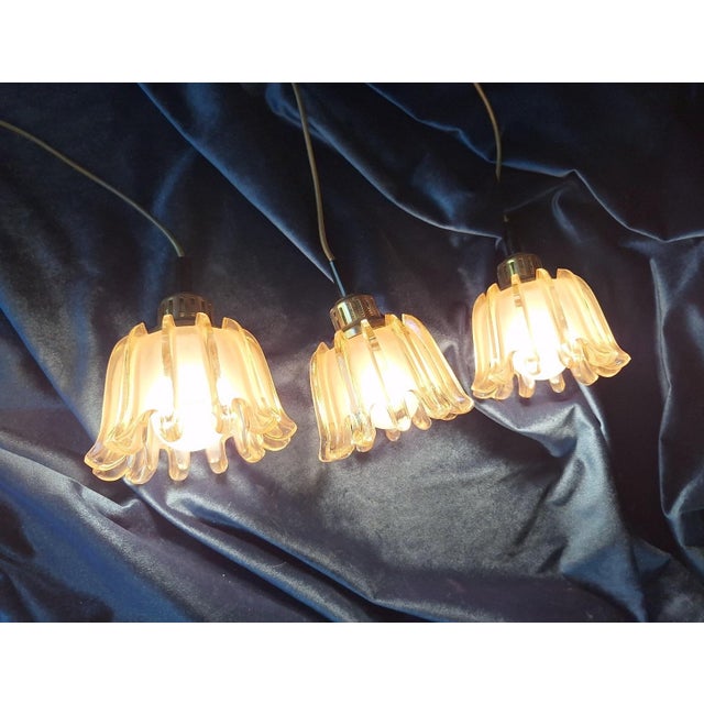 Mid-Century Modern Pendant Lights in Brass and Amber-Colored Frosted Glass from Doria, Set of 3 For Sale - Image 12 of 15