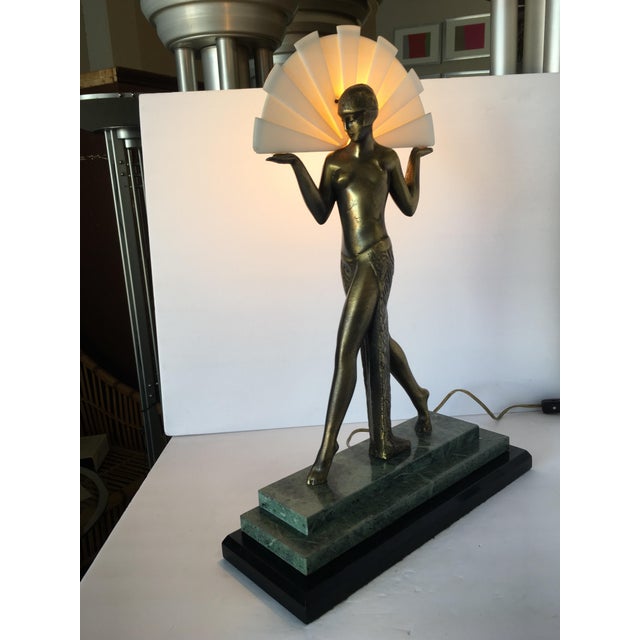 Metal 1980s Art Deco Style Egyptian Lamp W/ Marble Base For Sale - Image 7 of 10