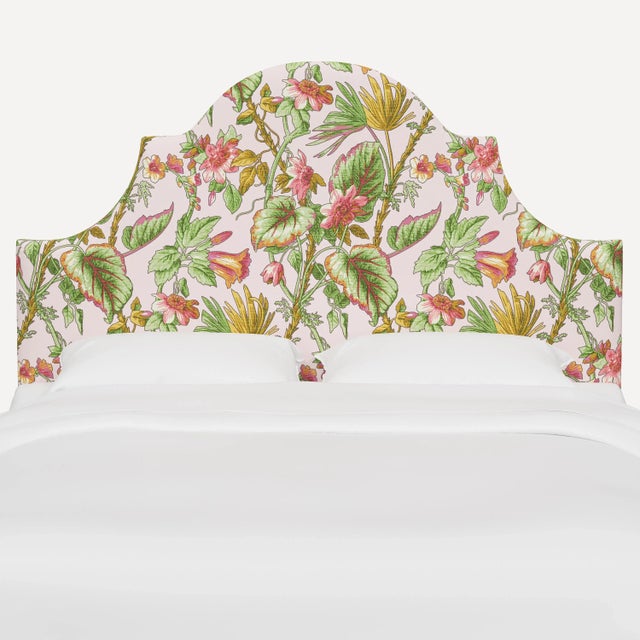 Cloth & Company Red from Scalamandre crafted by Cloth & Company Geneva Queen Headboard, Pink Tropical Flora For Sale - Image 4 of 7