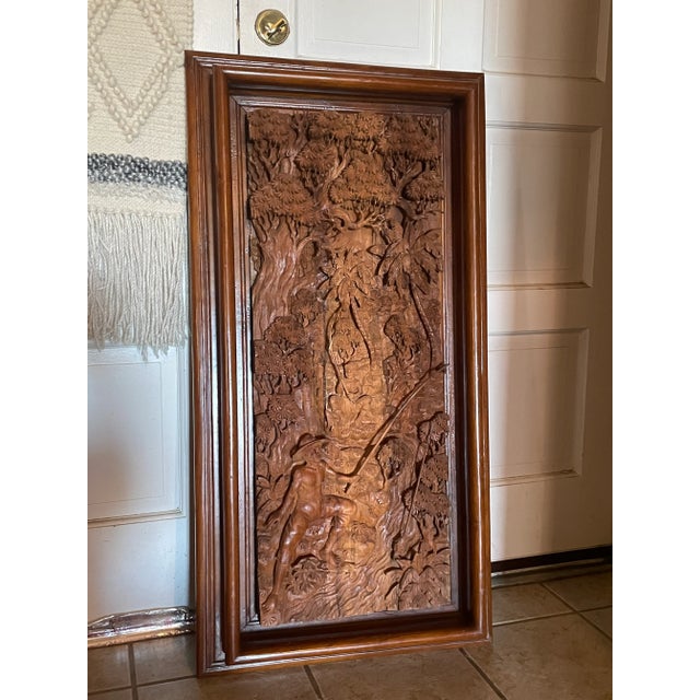 Hand Carved Fisherman Wood Relief Wall Hanging For Sale - Image 9 of 11