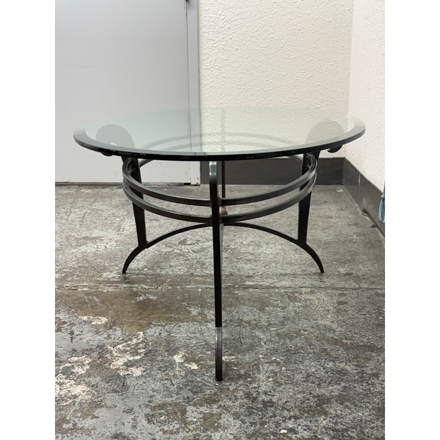 French Art Deco Style Wrought Iron Oval Glass Coffee Table For Sale - Image 4 of 12