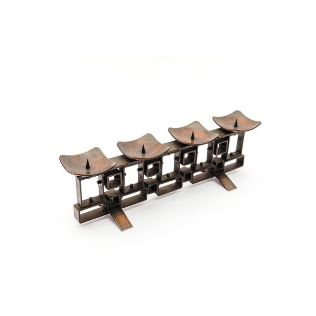 Mid-Century Modern Space Age Geometric Copper Candleholder, Scandinavia, 1960s For Sale - Image 3 of 8