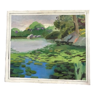 Water Lilies in the Harlem Meer Oil Painting For Sale