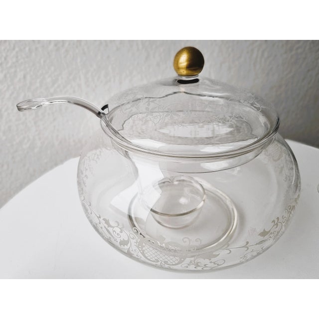 Glass Punch Bowl and Glasses with Ladle Motif, 1980s, Set of 10 For Sale - Image 5 of 10