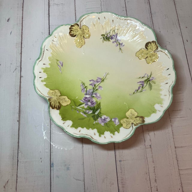 Antique Brc Voltaire Germany (Rosenthal) Green Floral Scalloped Master Bowl For Sale - Image 12 of 12