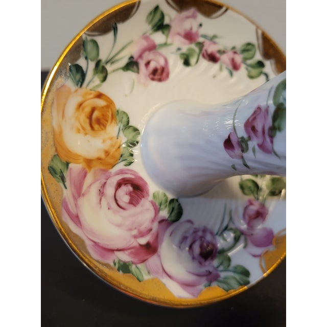 1960s Limoges Porcelain Hatpin Holder Gold Trim Floral Hand-Painted For Sale - Image 9 of 13