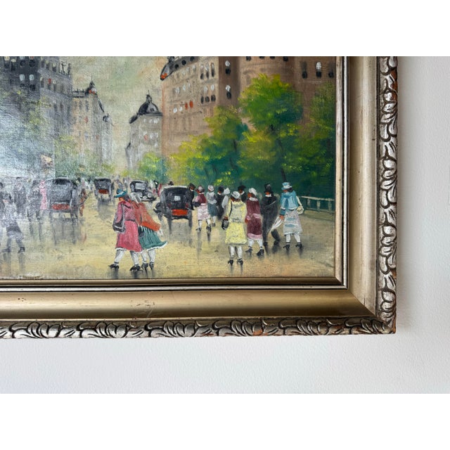 1950s Vintage Parisian Street Landscape Oil on Canvas Painting, Unsigned For Sale - Image 9 of 10