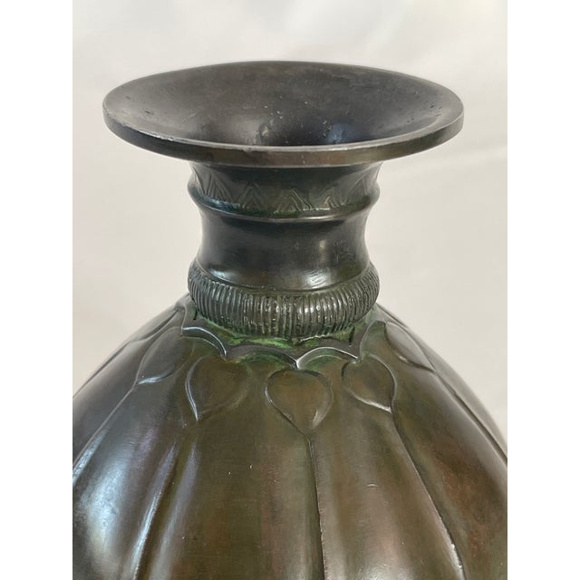 Just Andersen Danish Art Deco patinated Disko metal vase, model D88 hallmarked with signature on bottom. Denmark, c....