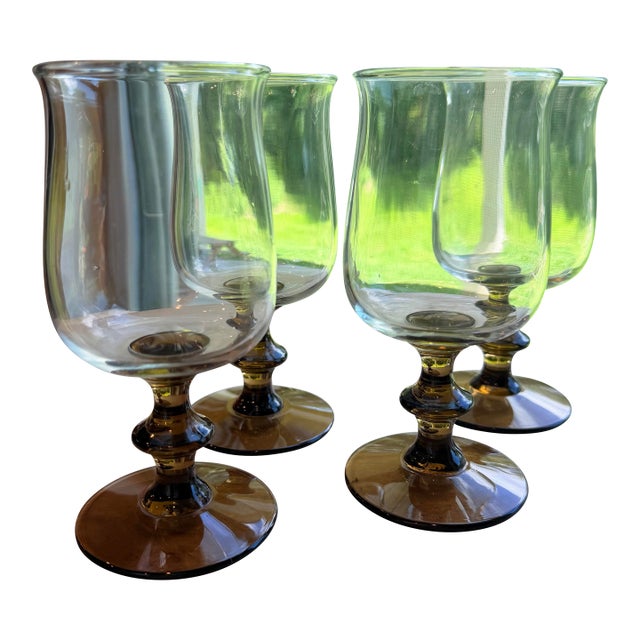 Vintage Mid-Century Modern Libbey Two Tone Tawny Brown Tulip Goblets 5.75" Set of 4 For Sale