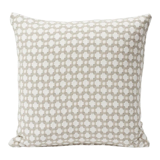 Schumacher X Celerie Kemble Betwixt 20" Pillow in Stone & White For Sale
