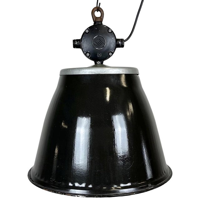 Industrial Black Enamel Factory Pendant Lamp, 1960s For Sale - Image 15 of 15