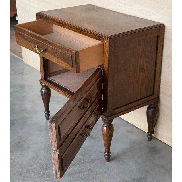 Mid-Century French Walnut Side Table with One Drawer and Hidden Door, 1950s For Sale - Image 13 of 18