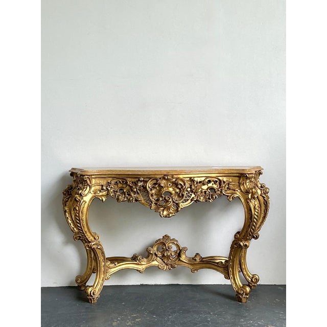 Antique Giltwood Rococo Style Console Marble Top Table For Sale - Image 17 of 18