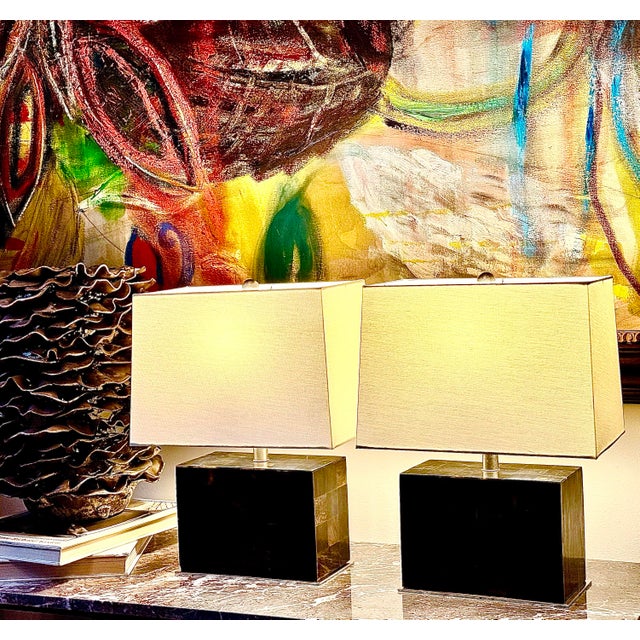 Arteriors Home Matching Pair of Mid-Century Postmodern Tessellated Horn Block Table Lamps, in the Iconic Style of ⁠Karl Springer For Sale - Image 12 of 12