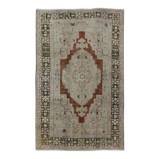 Vintage Turkish Oushak Rug With Geometric Central Medallion in Earth Tones For Sale
