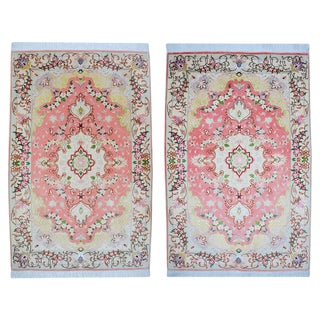 Silk Tabriz Rugs, 1990s, Set of 2 For Sale