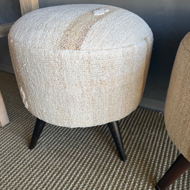 Not Yet Made - Made To Order Pair of Off white, natural, greige Vintage Turkish Rug Ottomans For Sale - Image 5 of 11