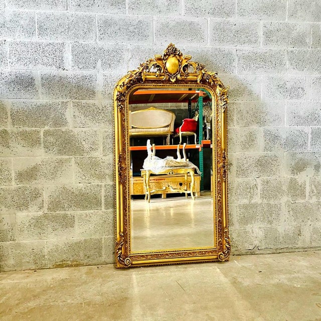 French Style Gold Floor Mirror – 5 Ft Tall For Sale In Miami - Image 6 of 7