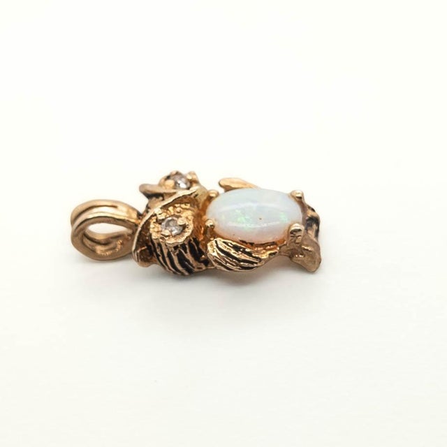 Vintage 14k Yellow Gold, Opal & Diamond Figural Owl Pendant for a Necklace For Sale In Philadelphia - Image 6 of 12