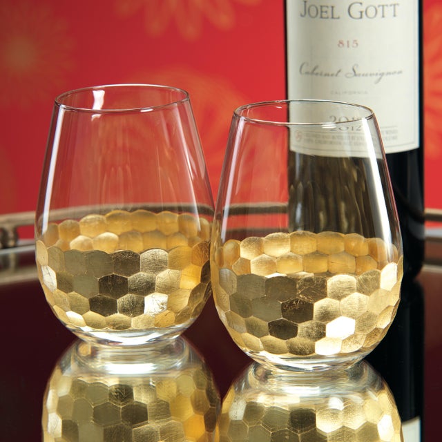 Fez Cut Stemless Wine Glass with Gold Leaf - Set Of Six A wine glass can be purely functional. Or it can be the reason...