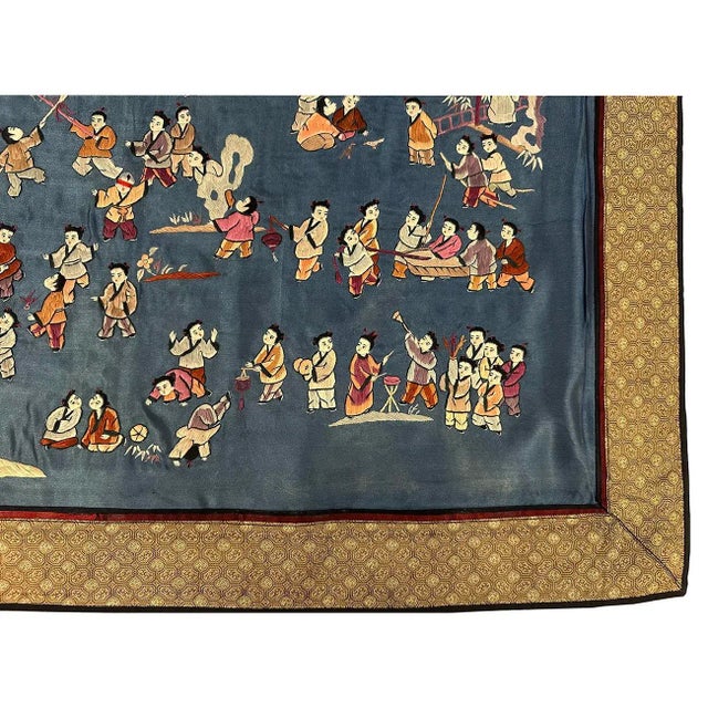 Mid-20th Century Chinese Silk Embroidery Baizi Playing in Spring For Sale - Image 9 of 10