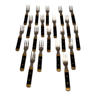 Rare Set of Vintage Swedish Stainless Steel Brass & Wood Flatware For Sale