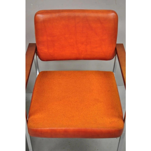 Mid 20th Century Vintage Mid Century Modern Orange Naugahyde Chrome Arm Chairs by Malibu - A Pair For Sale - Image 5 of 12