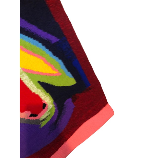 Menashe Kadishman, Israeli Hand Woven Colorful Wool Tapestry Weaving Menashe Kadishman Sheep Head For Sale - Image 12 of 14