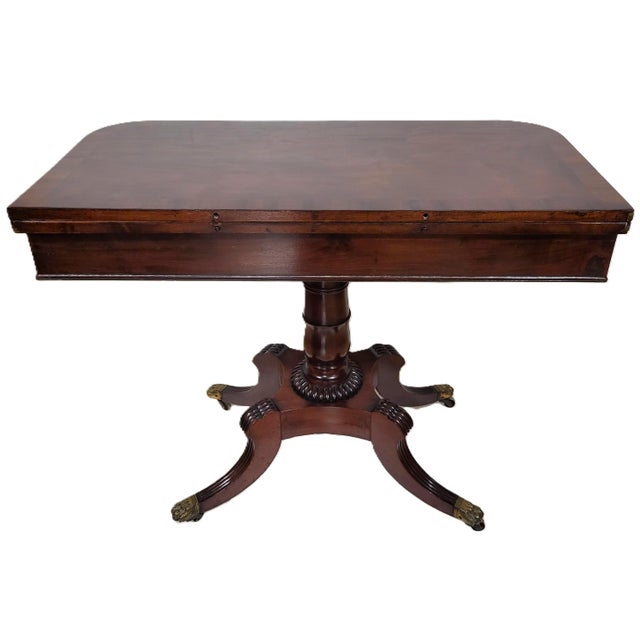Antique American 19th C Regency Mahogany Flip Top Leather Game Table & Console For Sale In New York - Image 6 of 18