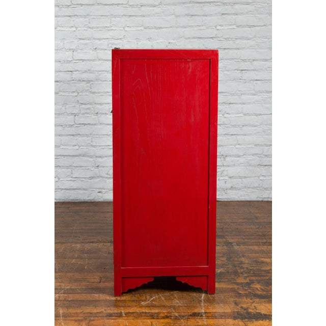 Antique Chinese Style Red Lacquered Liquor Cabinet with Revolving Hidden Panel For Sale - Image 12 of 13