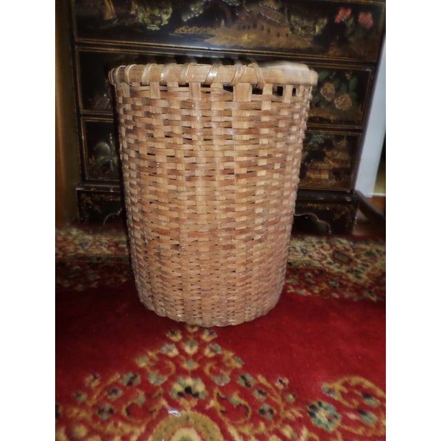 American Antique Tall Splint Oak Woven Cane Gathering Basket For Sale - Image 3 of 10