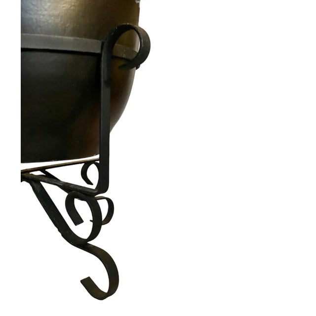 1960s 1960s Satin Black Planter in Iron Stand by Gainey Ceramics For Sale - Image 5 of 5