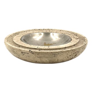 Travertine & Brass Vide Poche from Cerri Nestore, Italy, 1970s For Sale