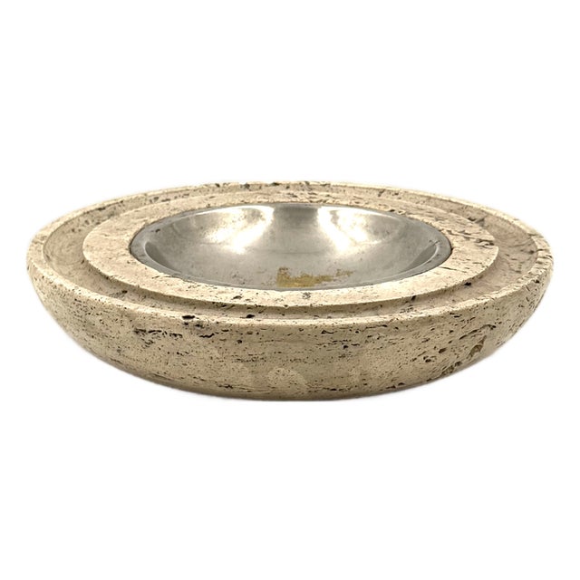 Travertine & Brass Vide Poche from Cerri Nestore, Italy, 1970s For Sale