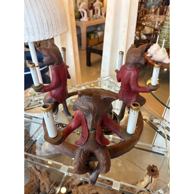 Metal Vintage 1970s Signed Bill Huebbe 3 Fox Chandelier Made in Spain For Sale - Image 7 of 13