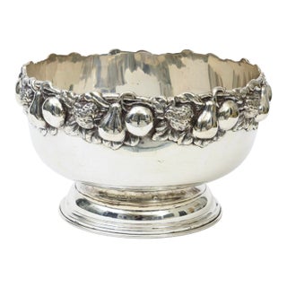 Vintage Large Silver Plated Bowl With Fruit Embellishments, 1950's For Sale