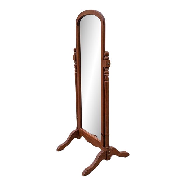 Vintage Cheval Floor Mirror With Adjustable Wood Frame For Sale