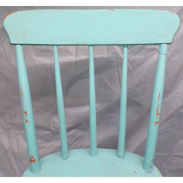 Vintage Chippy Turquoise Wooden Farmhouse Shabby Chic Accent Chair For Sale - Image 11 of 13