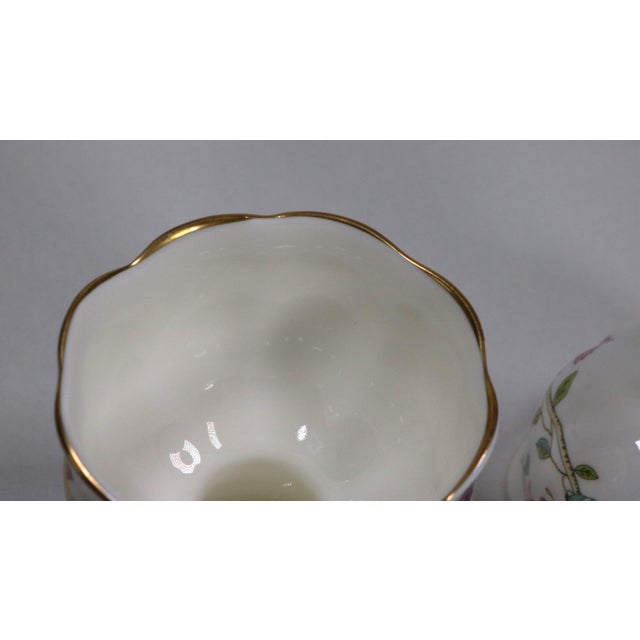 1980s Minton Haddon Hall Gold Rim Chintz 3" Candlestick Holders-a Pair For Sale - Image 5 of 8