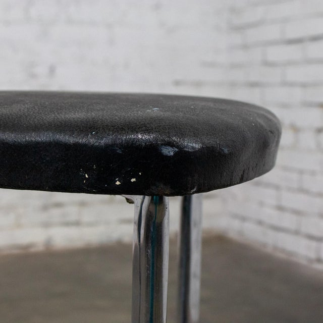 Early to Mid-20th Century Art Deco Streamline Moderne Low Stool Solid Chrome Legs & Black Vinyl Seat For Sale - Image 12 of 18