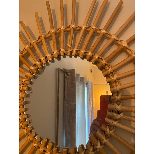 Vintage Rattan Sunburst Wall Mirror – 60 Cm – Mid-Century Bohemian Style For Sale - Image 6 of 7