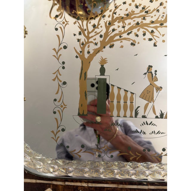 Gold Antique Italian Venetian Mirror Tray With Gilt Metal Handles and Gold Flecking For Sale - Image 8 of 11