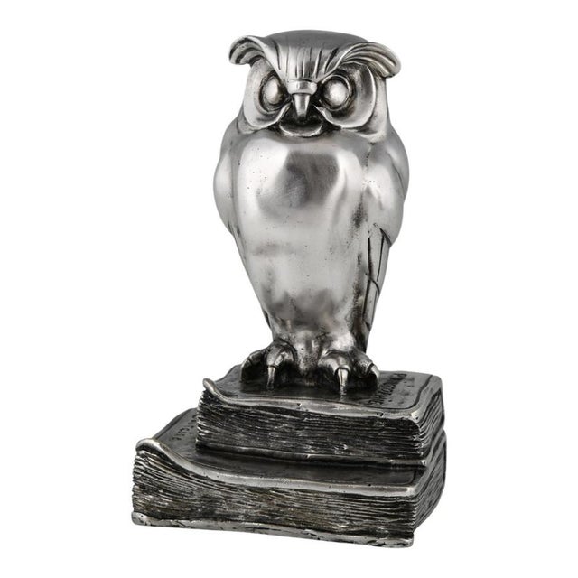 Metal Art Deco Bronze Owl Bookends by Marcel Bouraine, 1925, Set of 2 For Sale - Image 7 of 13
