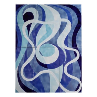 Blue Ceramic Fresco by Arthur Girod, 1950, Set of 12 For Sale